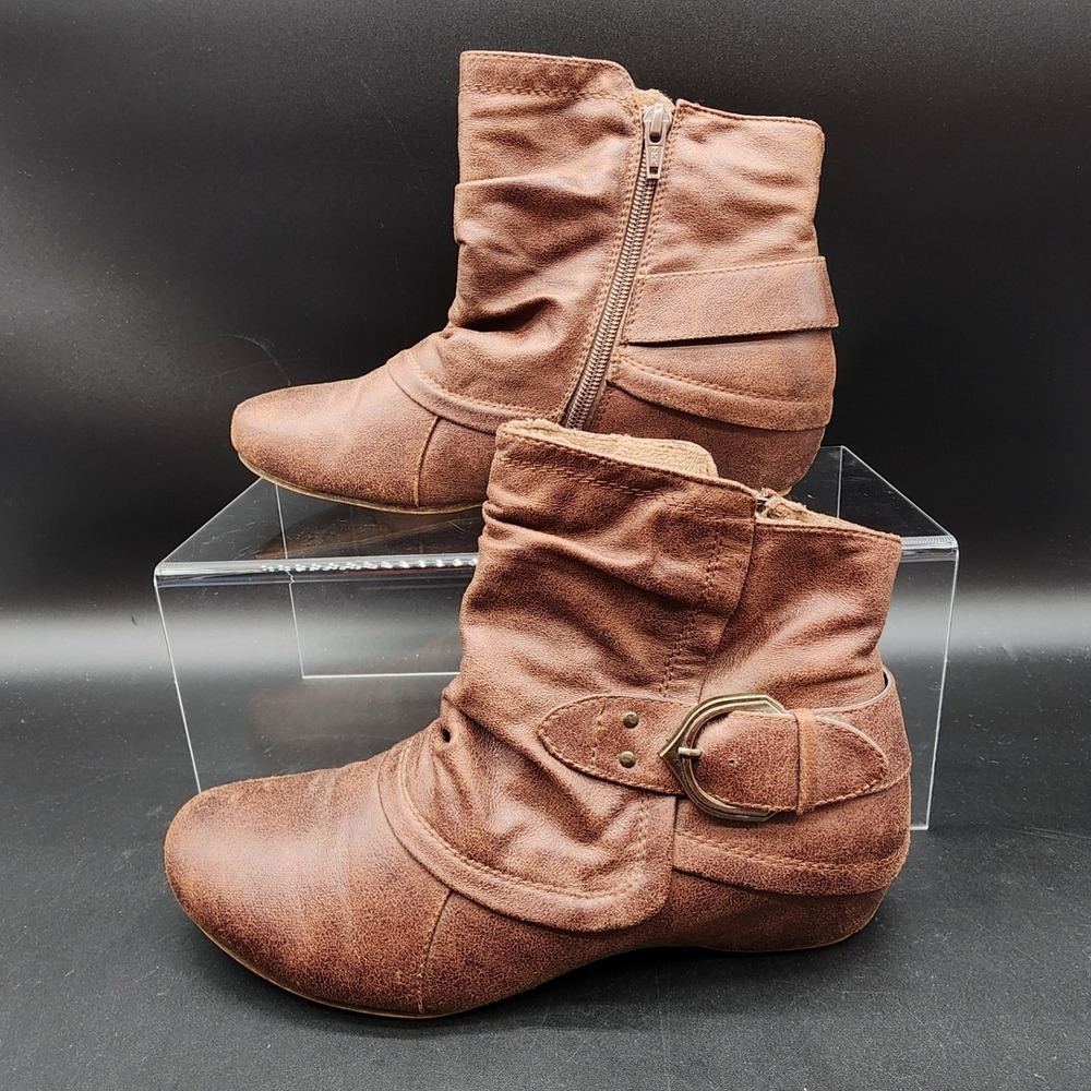 BareTraps 9M Brown Steena Ankle Booties Slouchy Wedge Boho Cottagecore Rustic